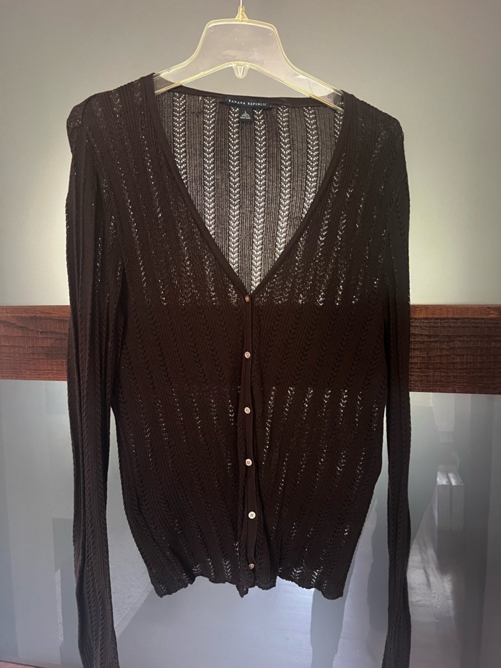 Banana Republic Lightweight Brown V-Neck Button Cardigan Sweater size L, EUC